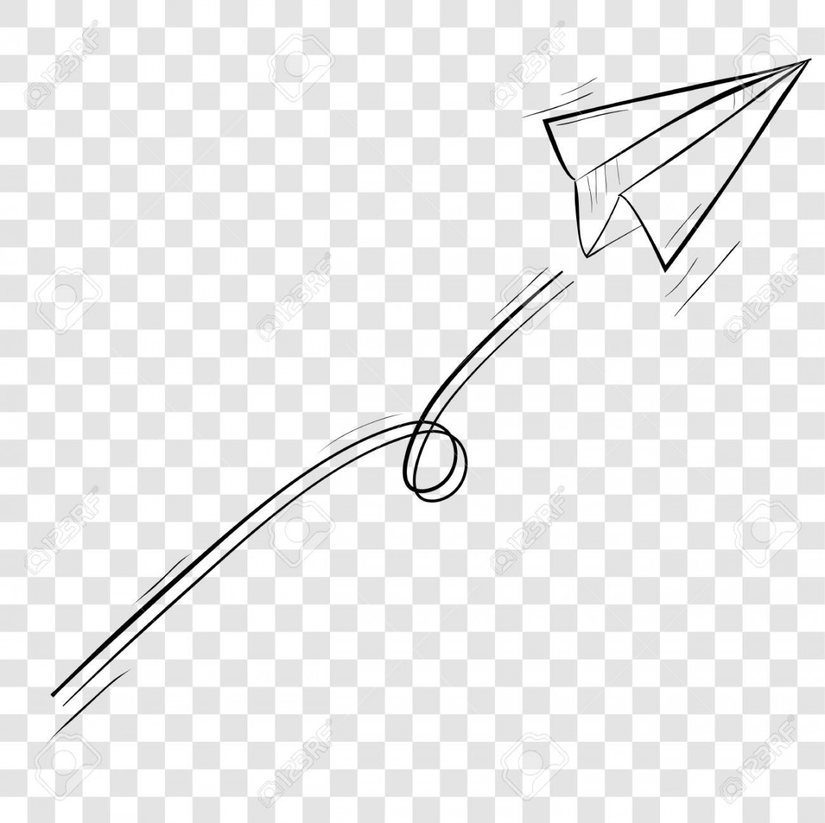 Hand Draw Sketch Of Paper Plane, At Transparent Effect Background