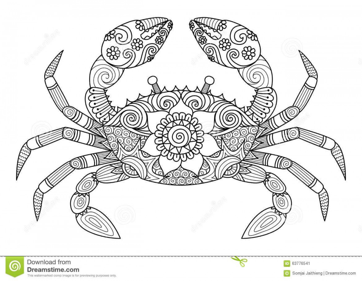 Hand drawn crab zentangle style for coloring book for adult