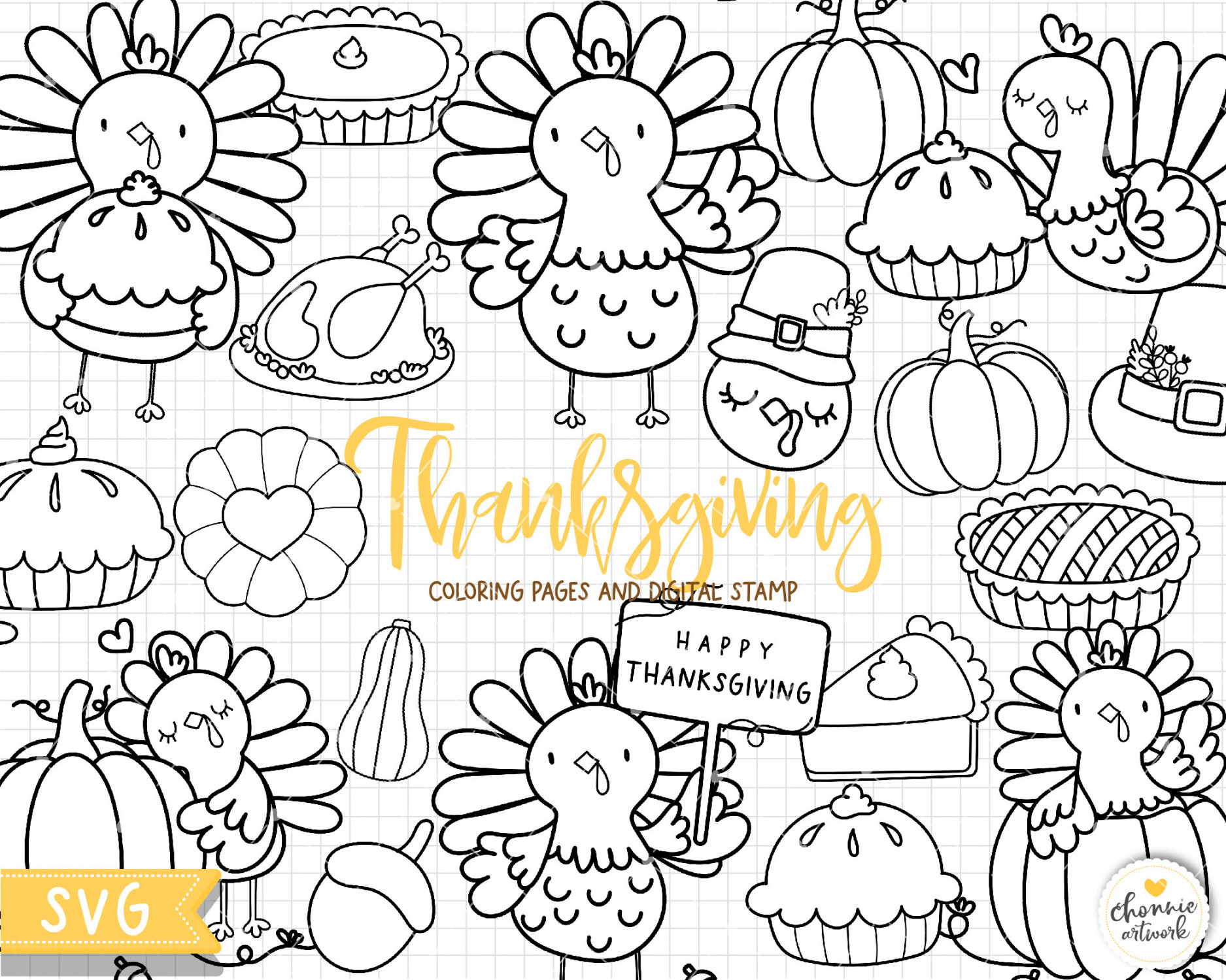 Happy Thanksgiving With Cute Turkey Coloring Pages, Thanksgiving