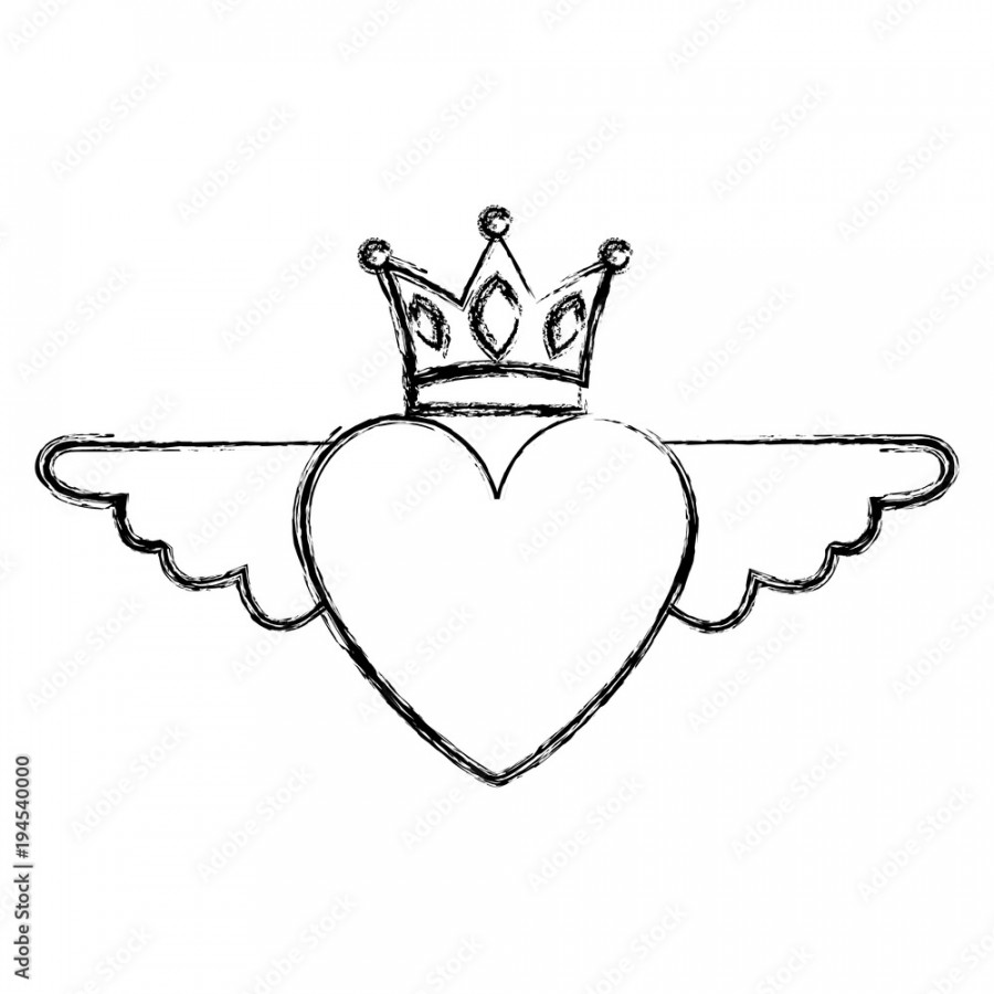 heart in love with wings crown decoration vector illustration