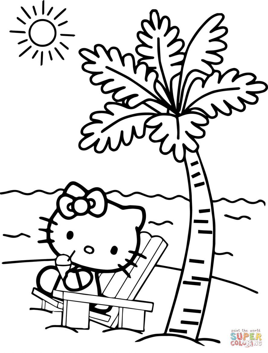 Hello Kitty at the Beach coloring page  Free Printable Coloring Pages