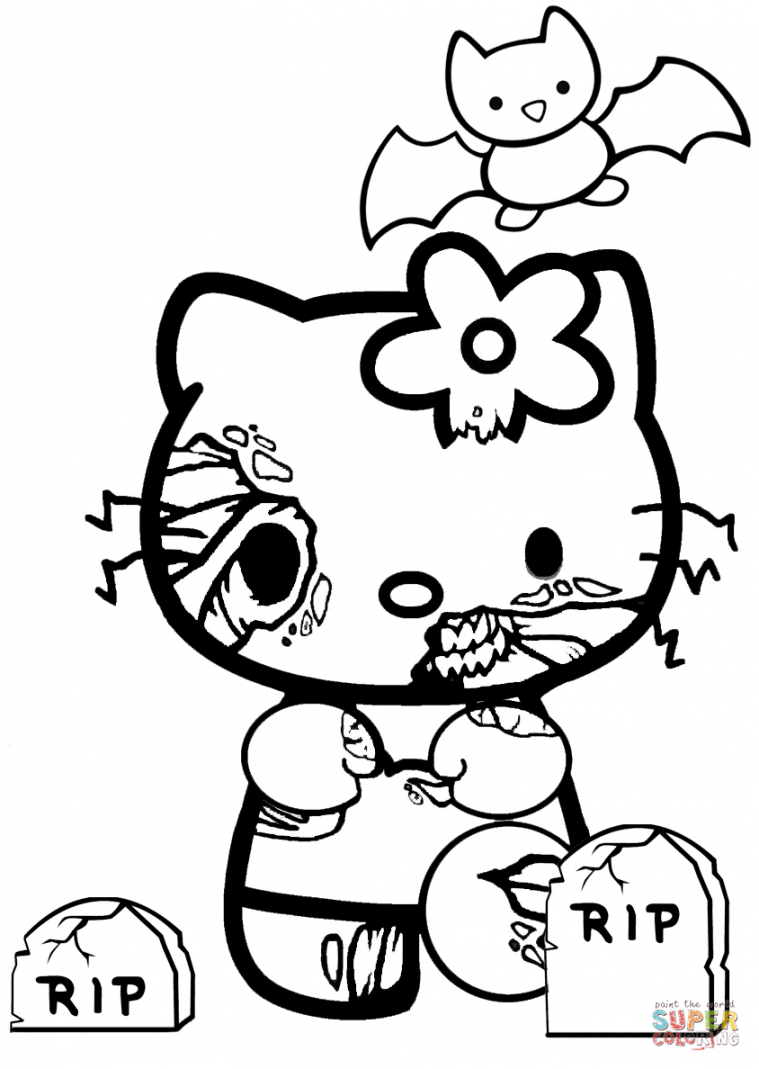 Hello Kitty Halloween Zombie coloring page  Free Printable