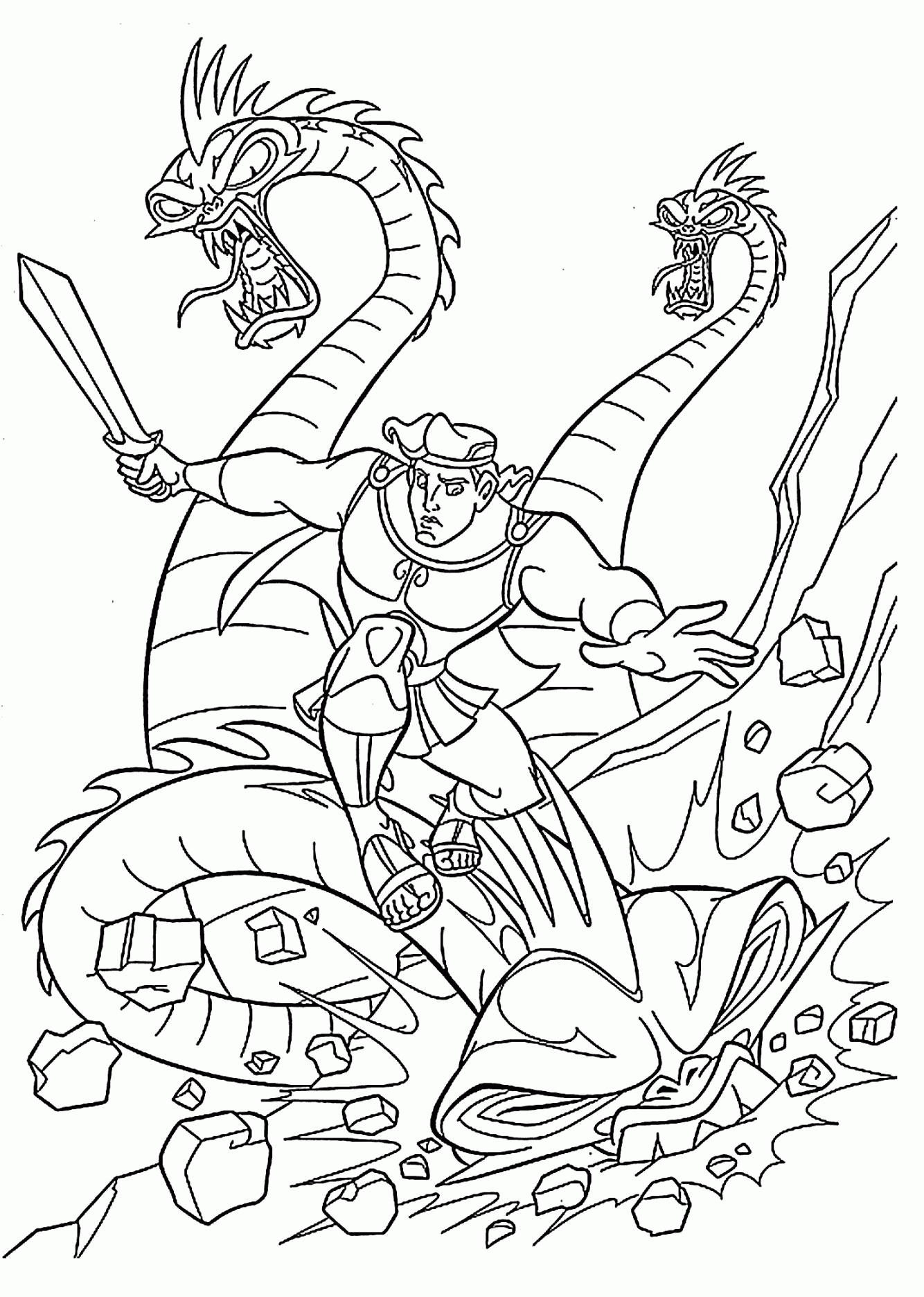 Hercules and dragon coloring pages for kids, printable free