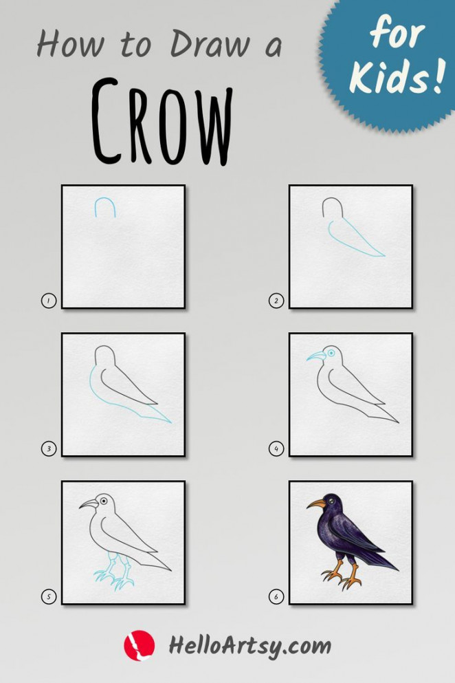 How to Draw a Crow - ( EASY STEPS!)  Crows drawing, Easy cartoon