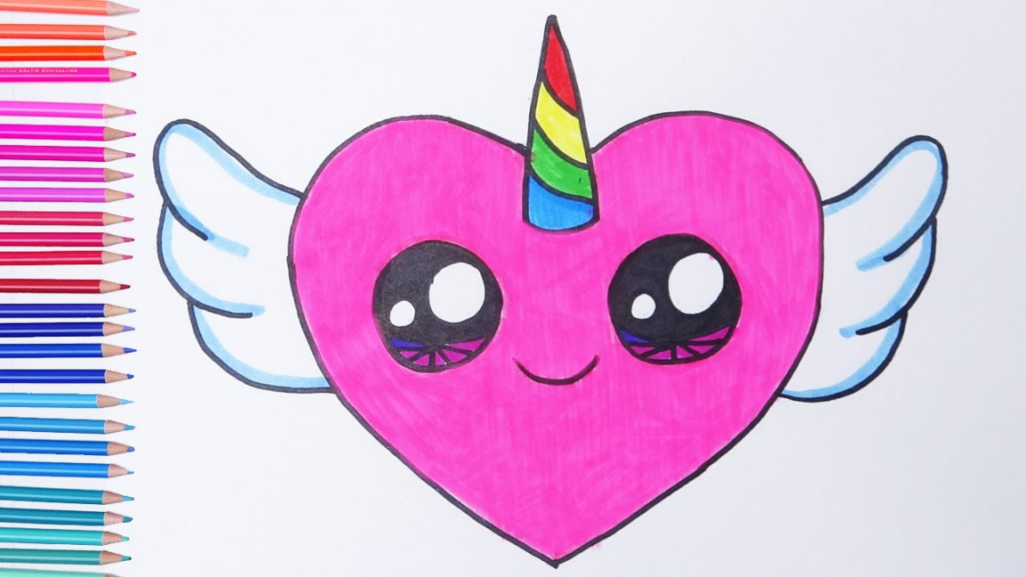 How to draw a cute unicorn HEART with wings Easy drawings