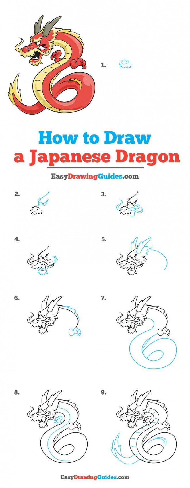 How to Draw a Japanese Dragon - Really Easy Drawing Tutorial