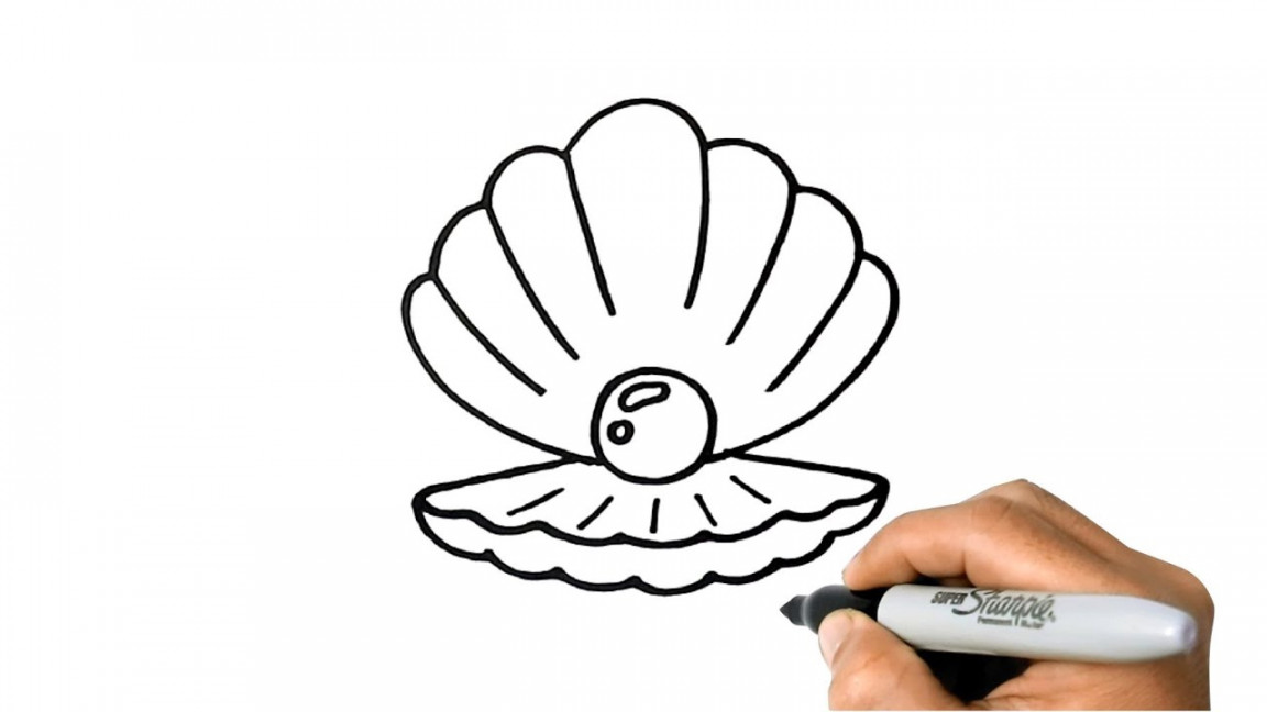 How to DRAW a SEA SHELL with PEARL Easy Step by Step