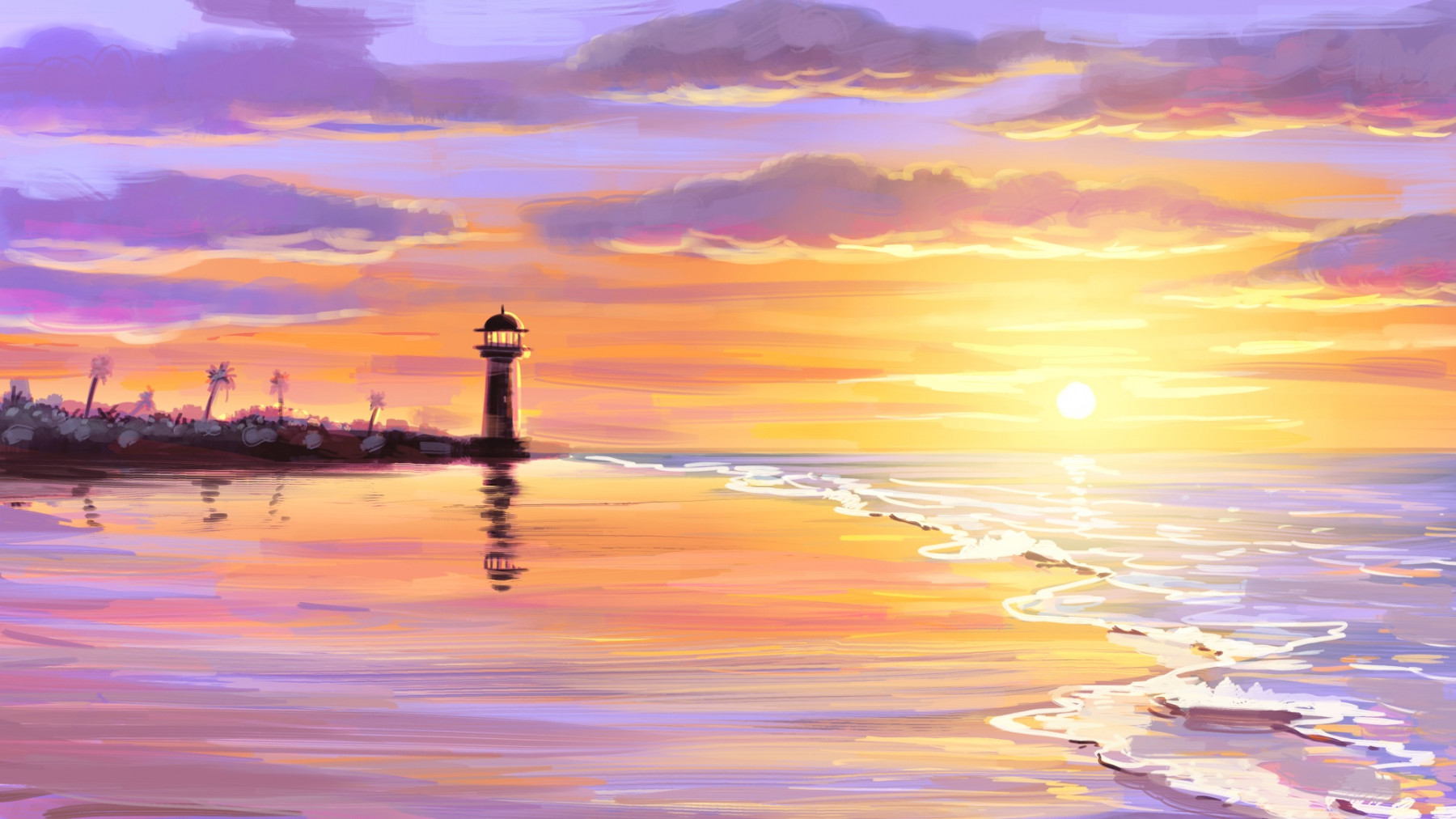 How to draw a sunset painting – Easy step by step Krita tutorial