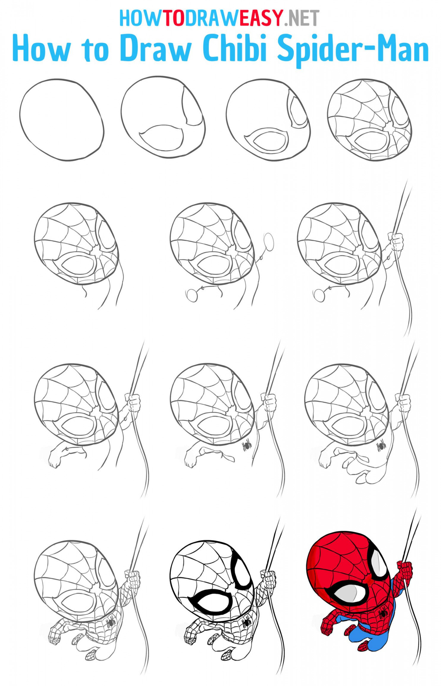 How to Draw Chibi Spider-Man Step by Step  Spiderman drawing