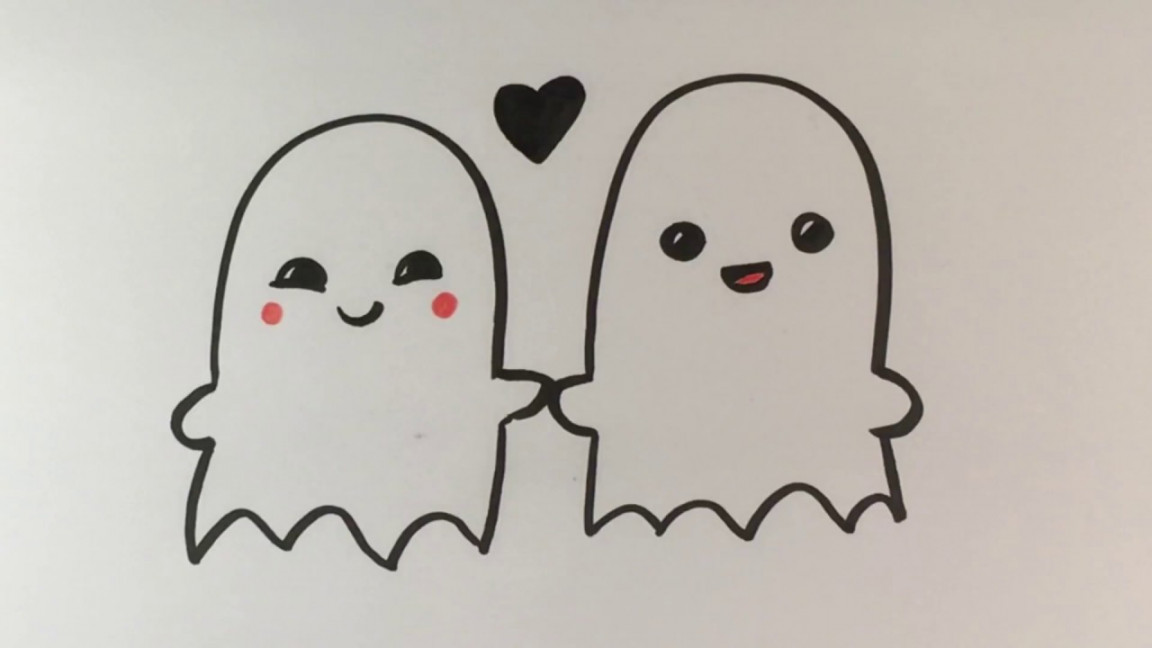 How to Draw Ghosts in Love - Cute - Halloween Drawings Sometimes ghosts are  not spooky and the  Cute halloween drawings, Cute owl drawing, Easy  halloween drawings