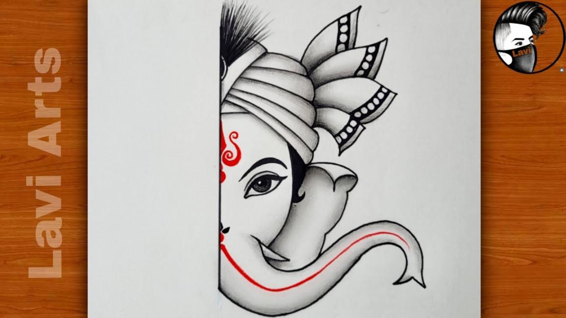 How to draw God Genesha half face [Easy]  drawing ideas for beginners   Bhagwan drawing Lavi arts