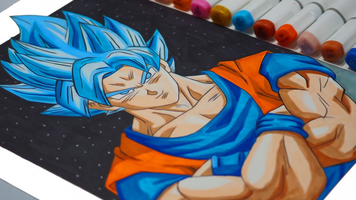 How To Draw GOKU Super Saiyan Blue "Use Cheap Marker"