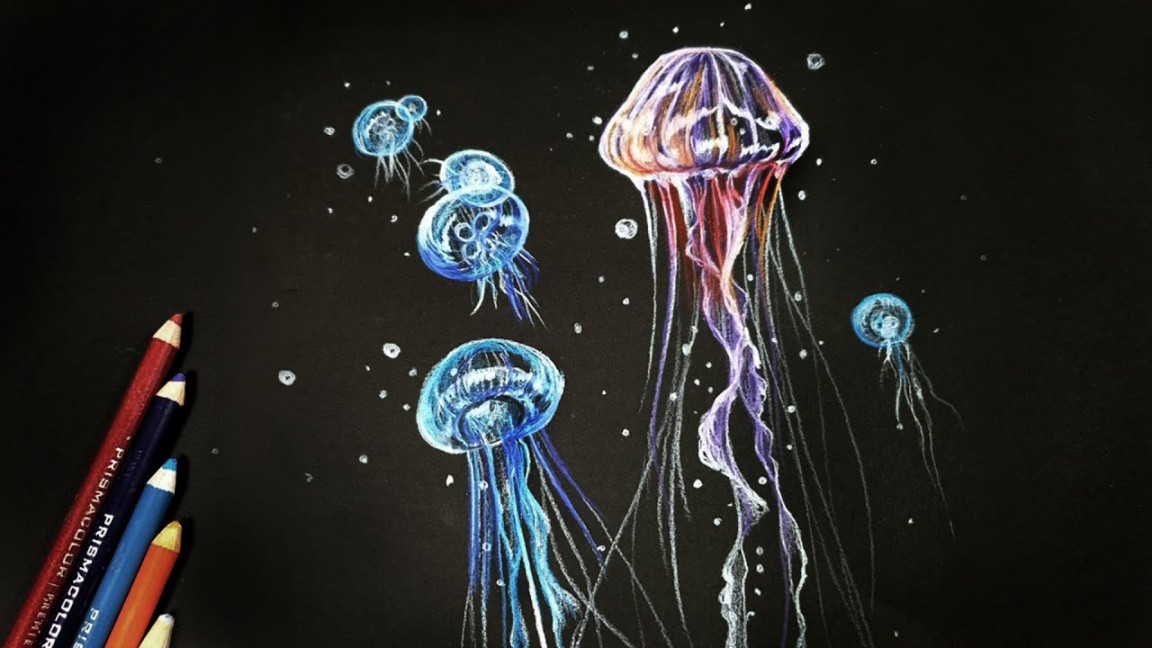 How to Draw Jellyfish - colored pencil drawing