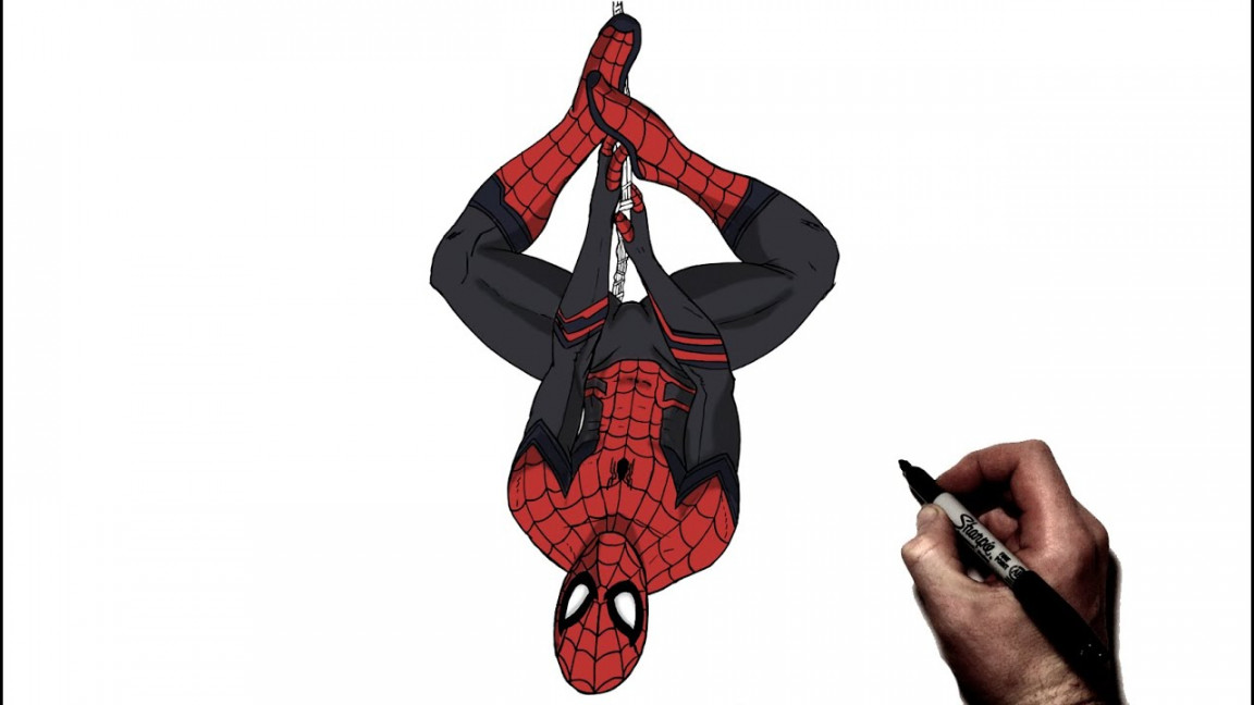 How To Draw Spiderman (Hanging)  Step By Step  Marvel