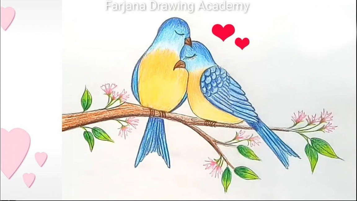 How to draw two birds in love ♥ step by step