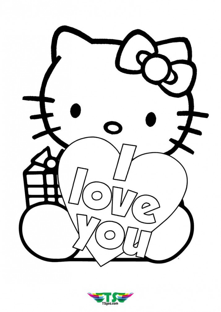 I Love U Hello Kitty Coloring Page  Hello kitty coloring, Hello