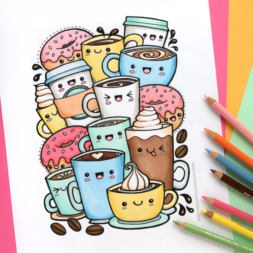 Kawaii Coffee free colouring page - Kate Hadfield Designs