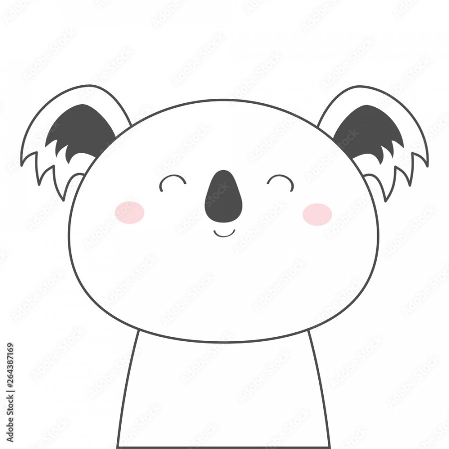 Koala bear face head line sketch icon. Kawaii animal