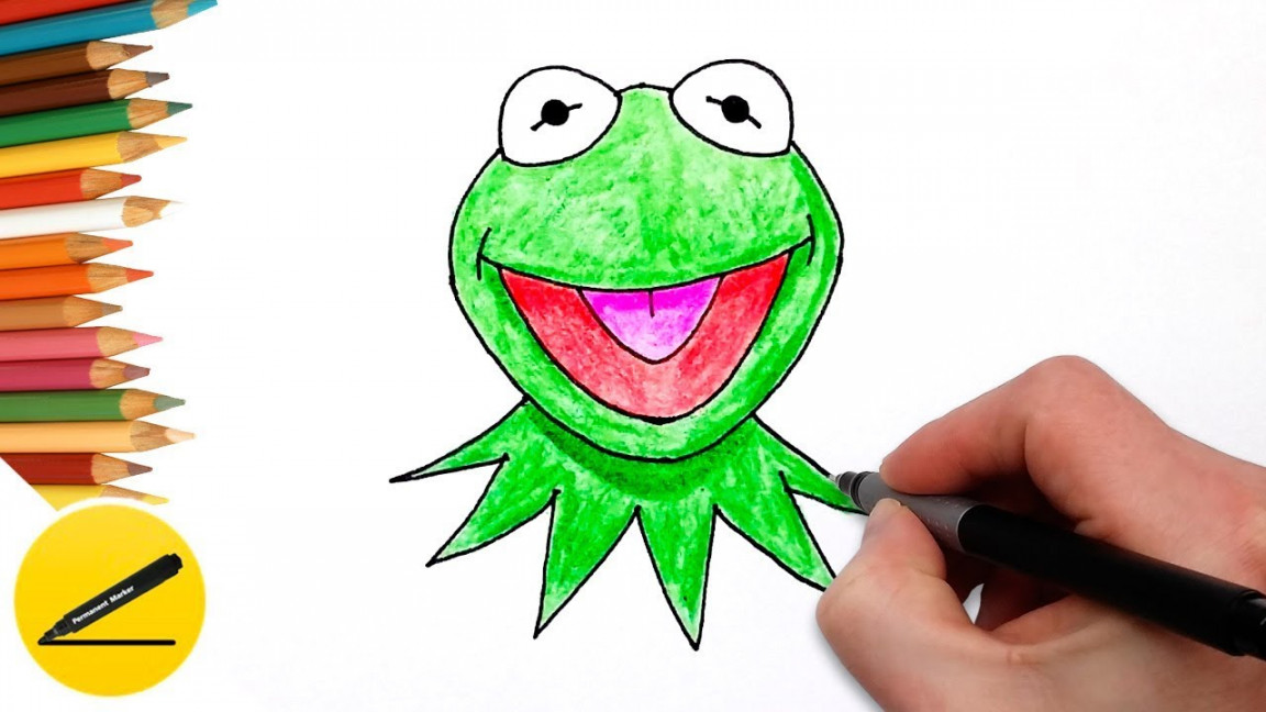 Learning How to Draw Kermit the Frog Easy and Coloring with Colored Pencil  for Kids