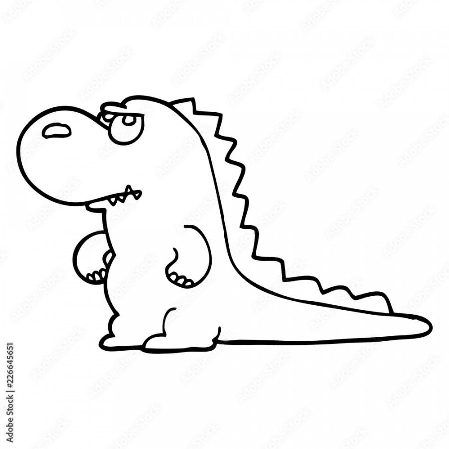 line drawing cartoon annoyed dinosaur Stock-Vektorgrafik  Adobe Stock