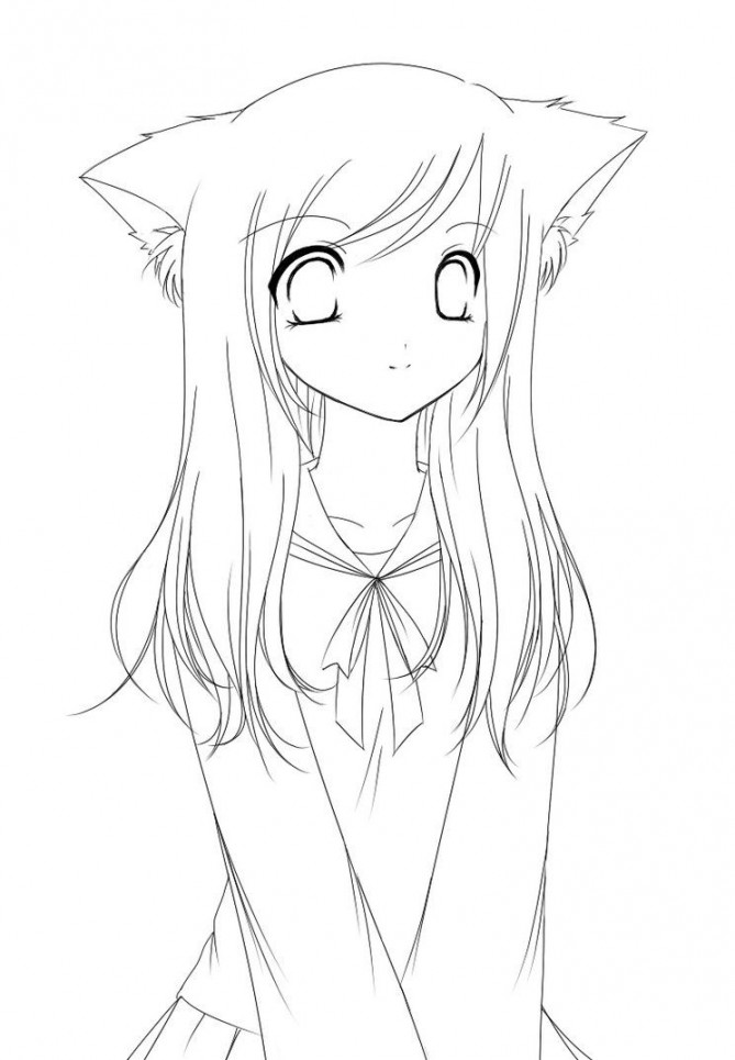 Lineart - Cat Girl by strawberrycake  Easy cartoon drawings, Cute