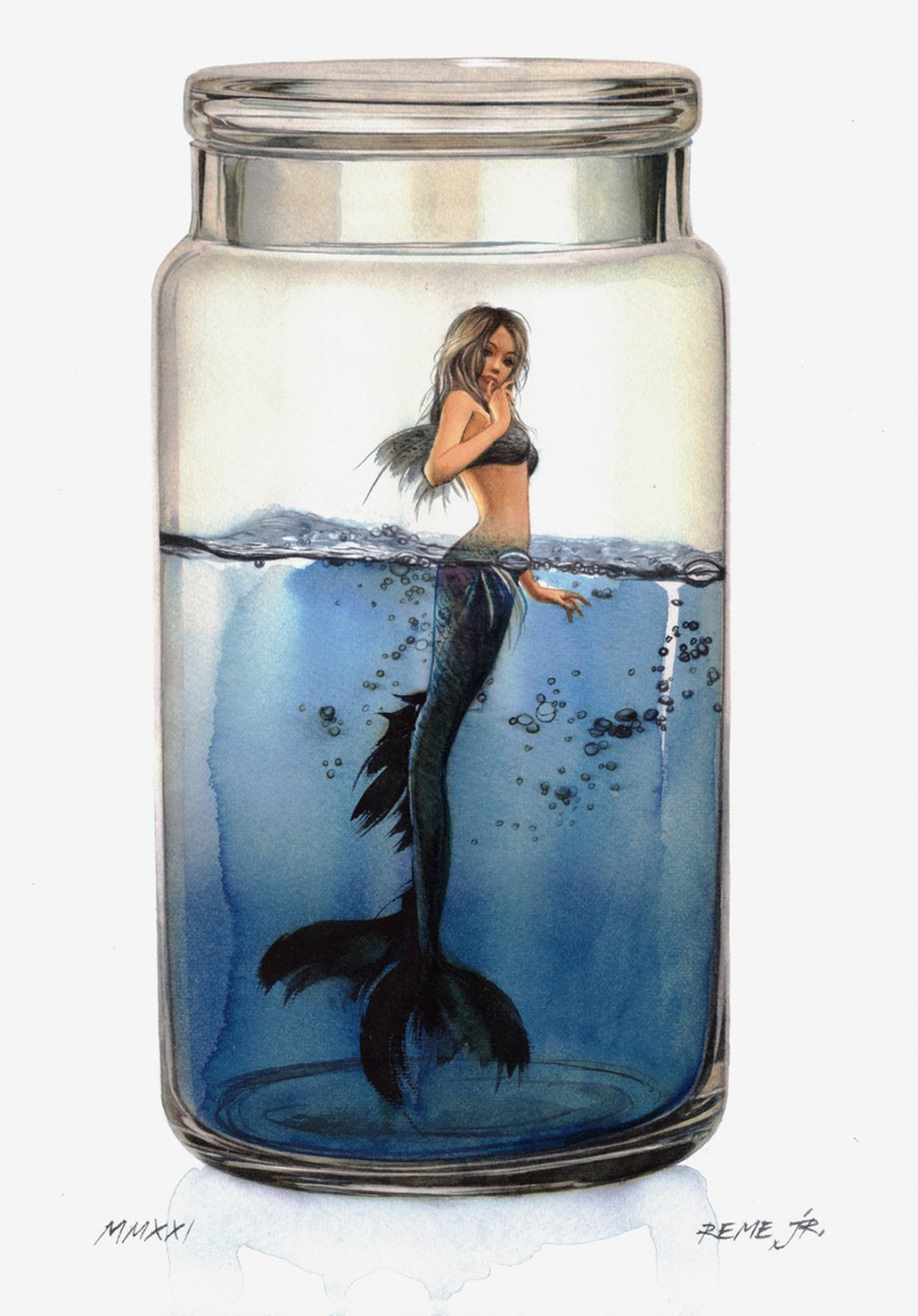 Mermaid in Jar XI Watercolour by REME Jr