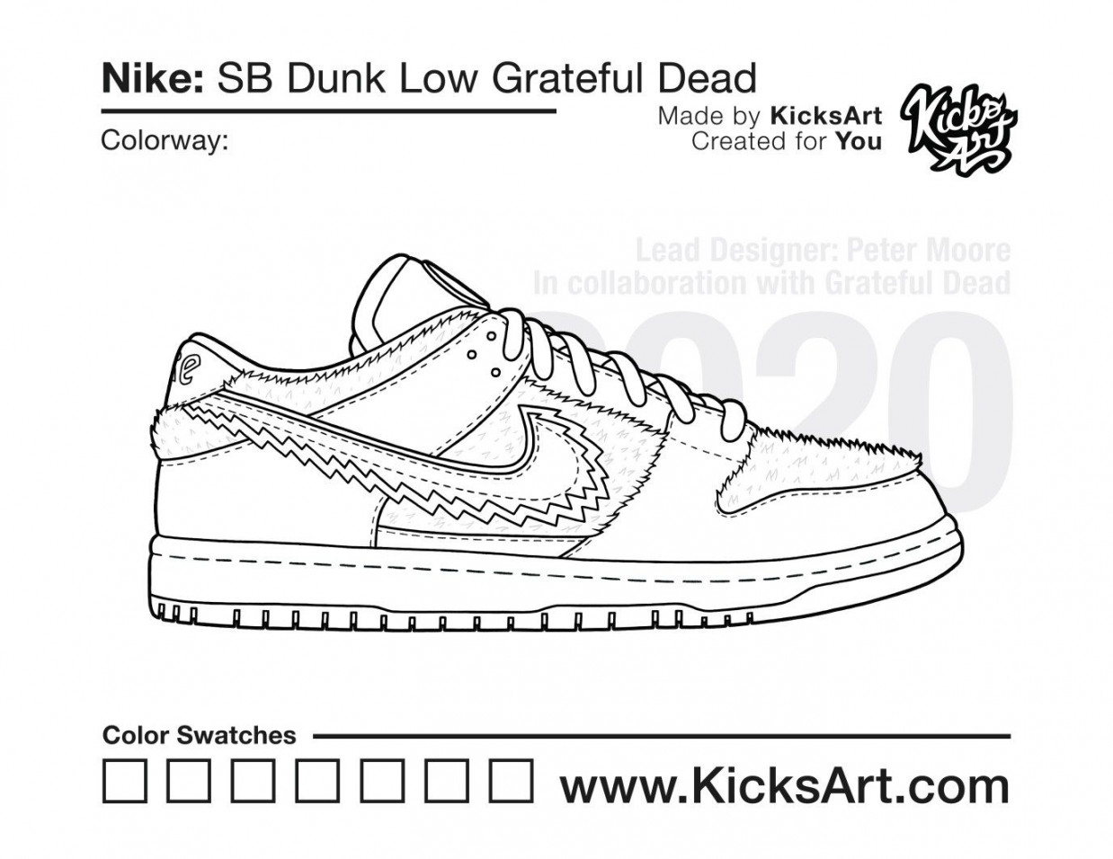 Nike SB Dunk Low Sneaker Coloring Pages - Created by KicksArt