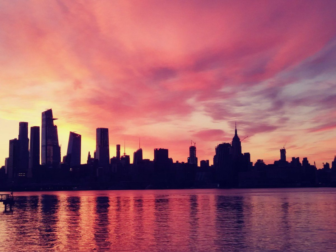 NYC skyline at sunset