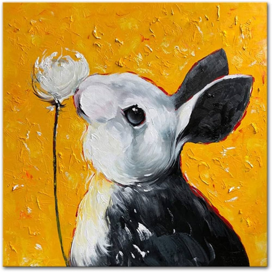 Oil Pictures on Canvas Hand-Painted Modern Abstract Animal Rabbit %  Hand-Drawn Acrylic Painting ASee more Oil Pictures on Canvas Hand-Painted