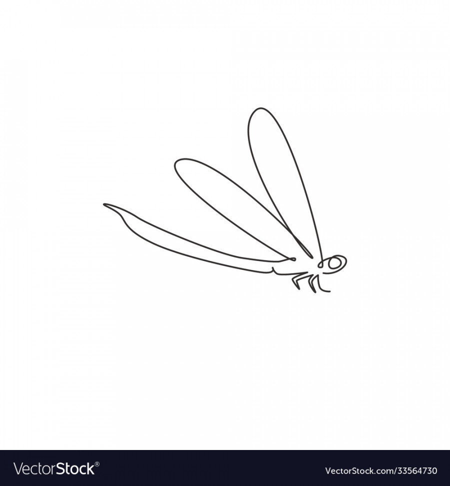 One single line drawing cute dragonfly Royalty Free Vector