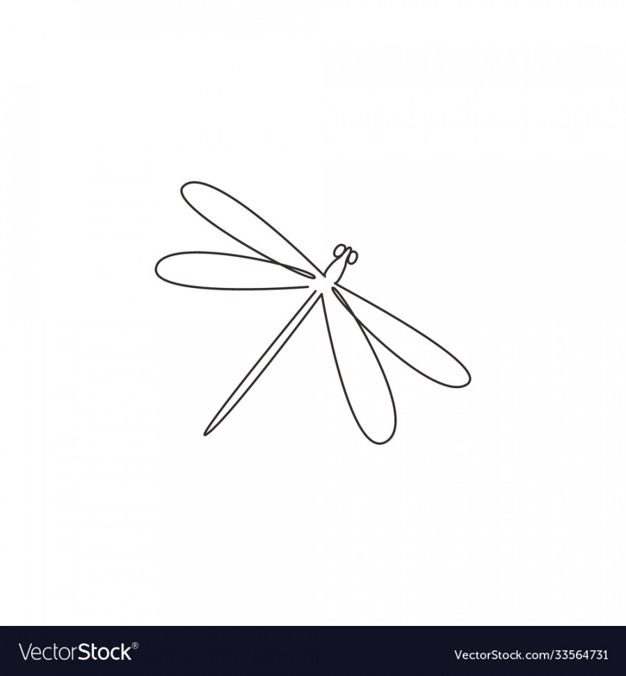 One single line drawing cute dragonfly Royalty Free Vector