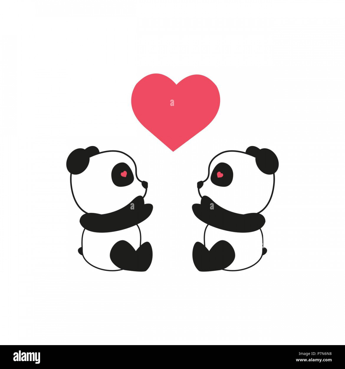 Panda bear illustration. Two pandas with heart