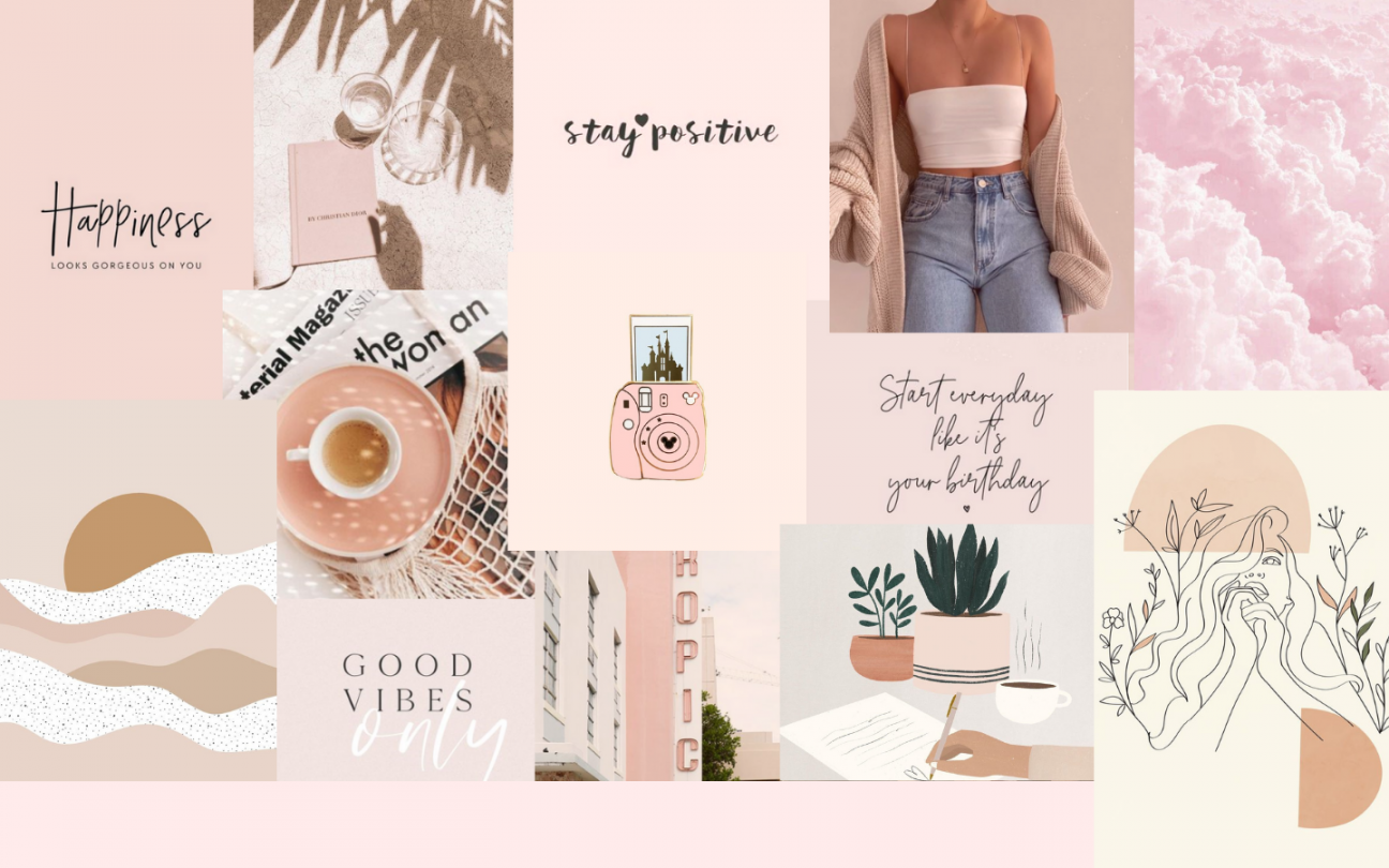 Pink collage wallpaper mac  Cute desktop wallpaper, Cute laptop