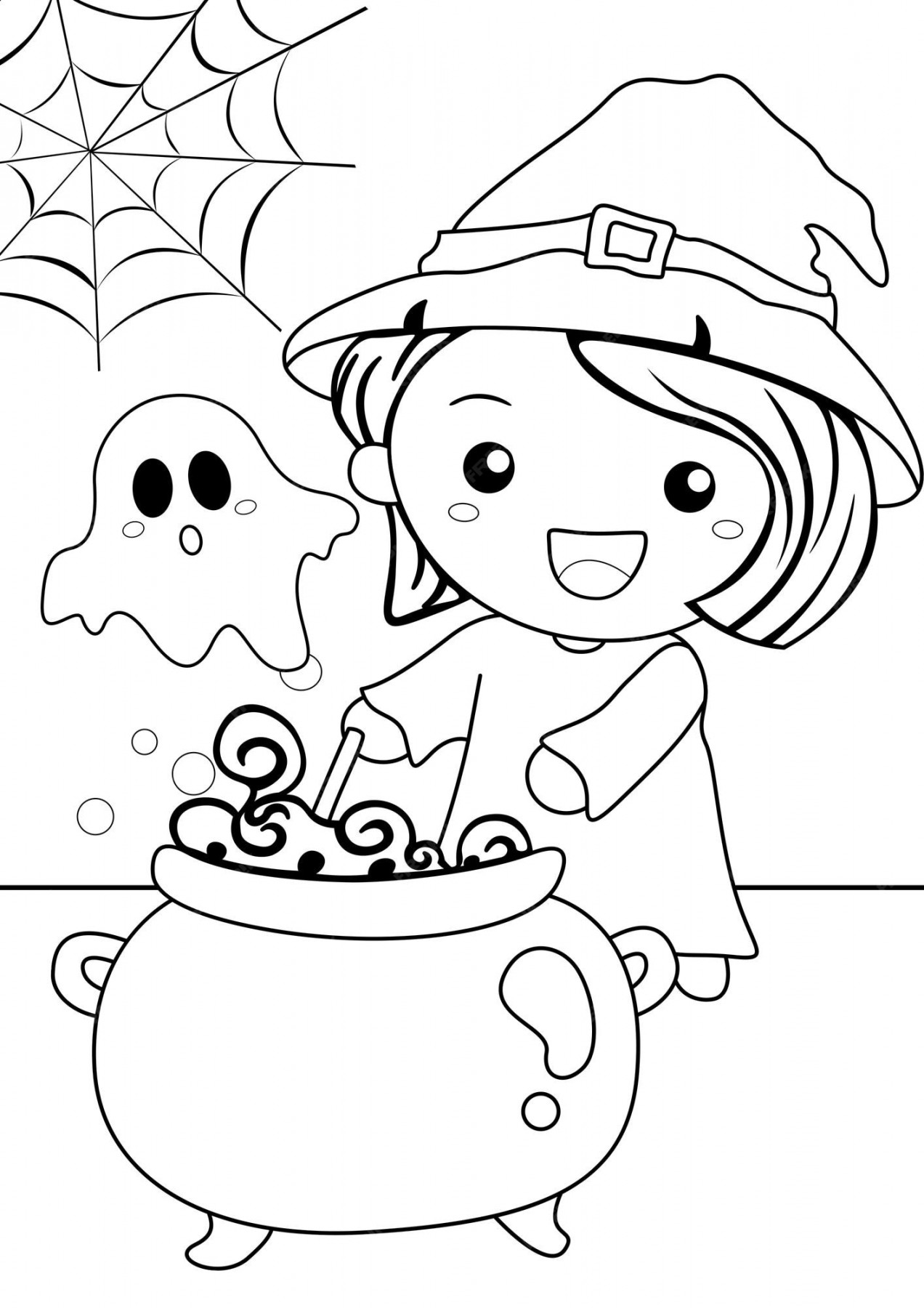 Premium Vector  Cute halloween witch coloring pages a for kids