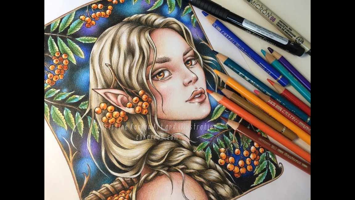 Rowan Fairy ink and colored pencils illustration drawing coloring demo