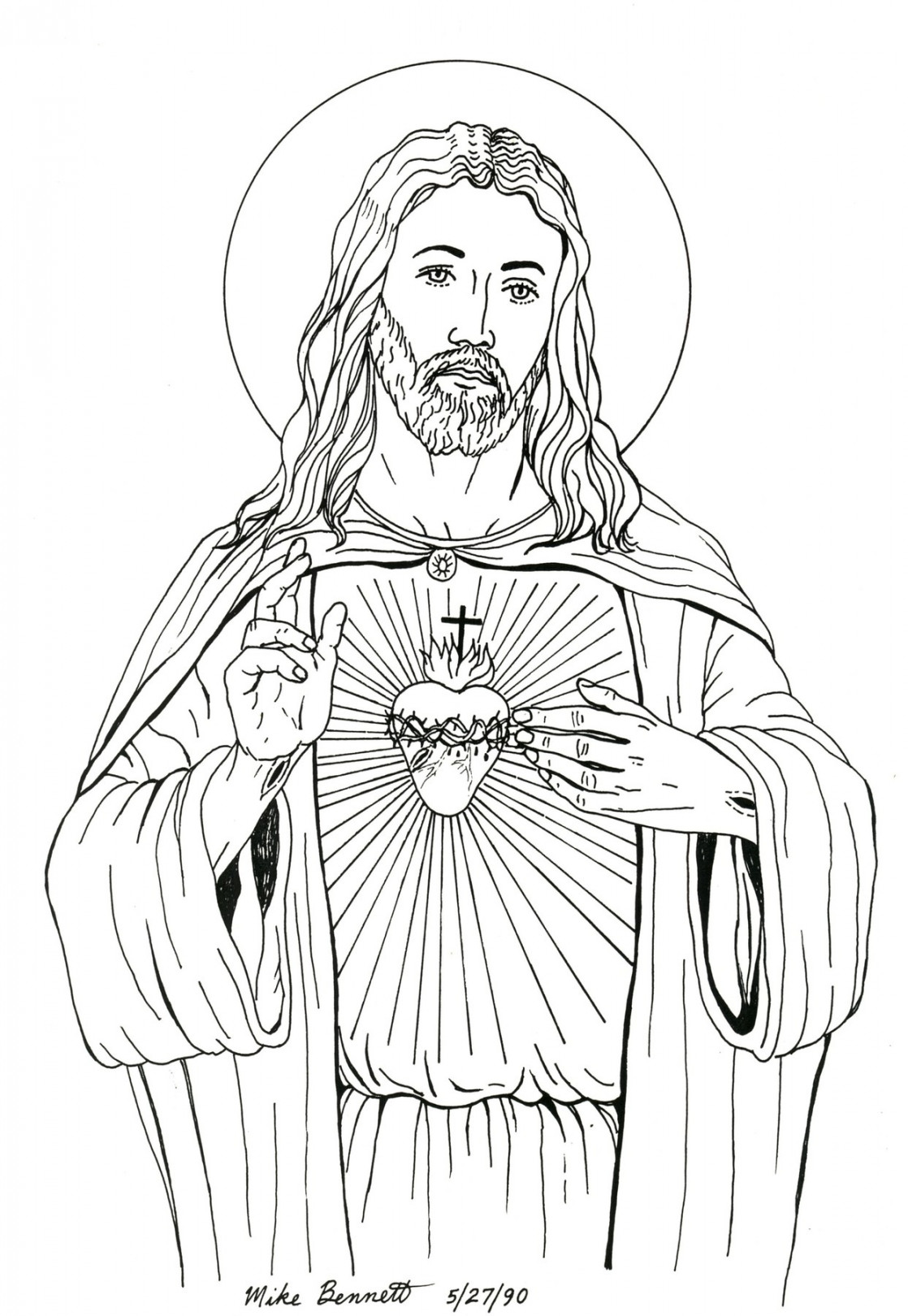 Sacred Heart Line Drawing by Mike Bennett  ArtWanted