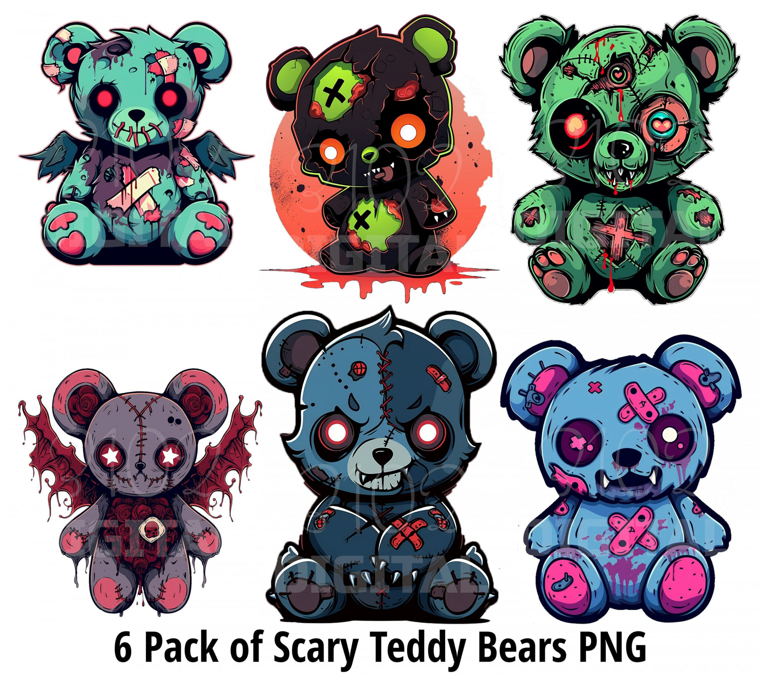 Scary Teddy Bear Bundle Vol ,  PNG Zombie Spooky Teddybär