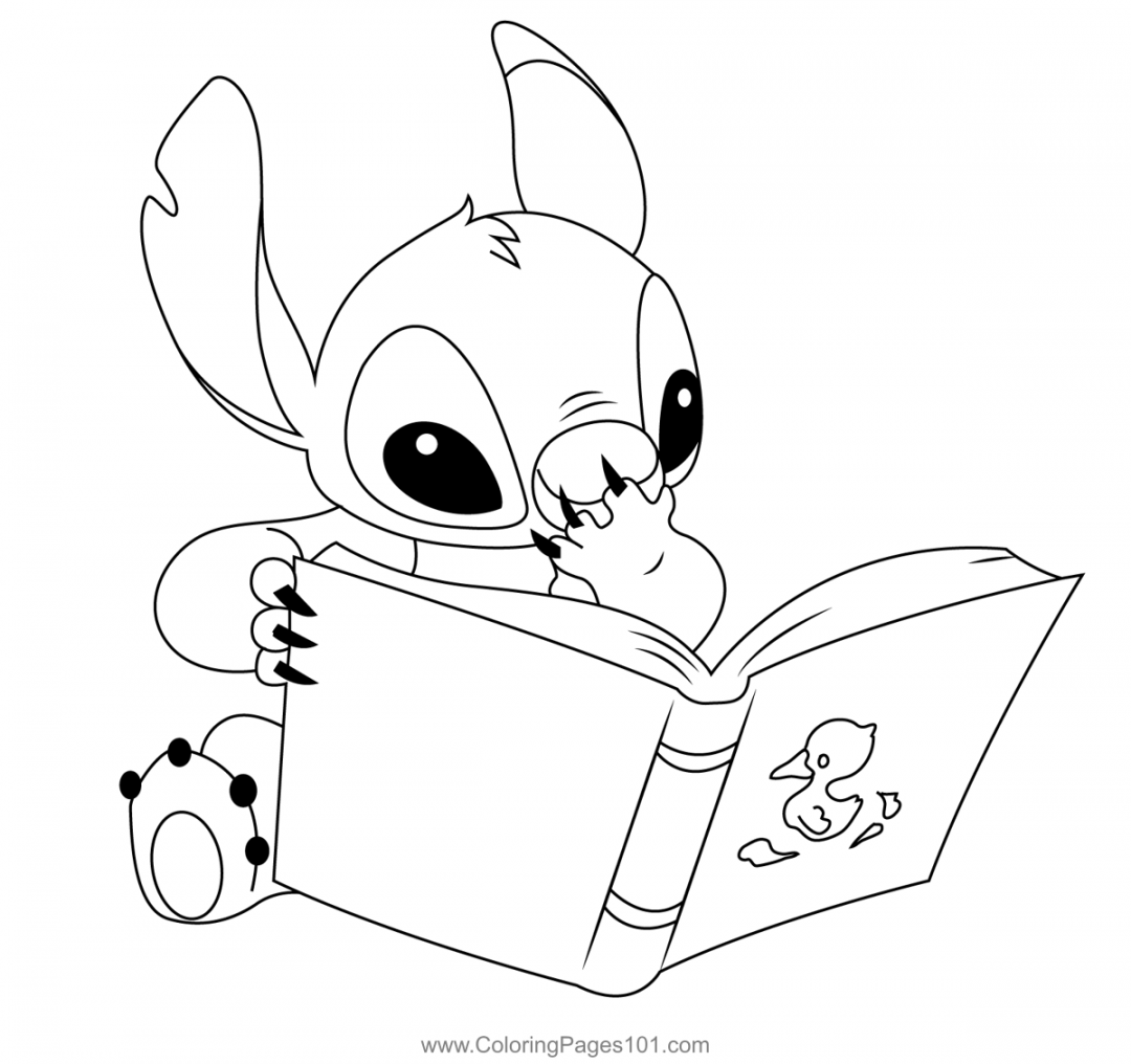 Stitch Reading Book Coloring Page  Coloring books, Stitch