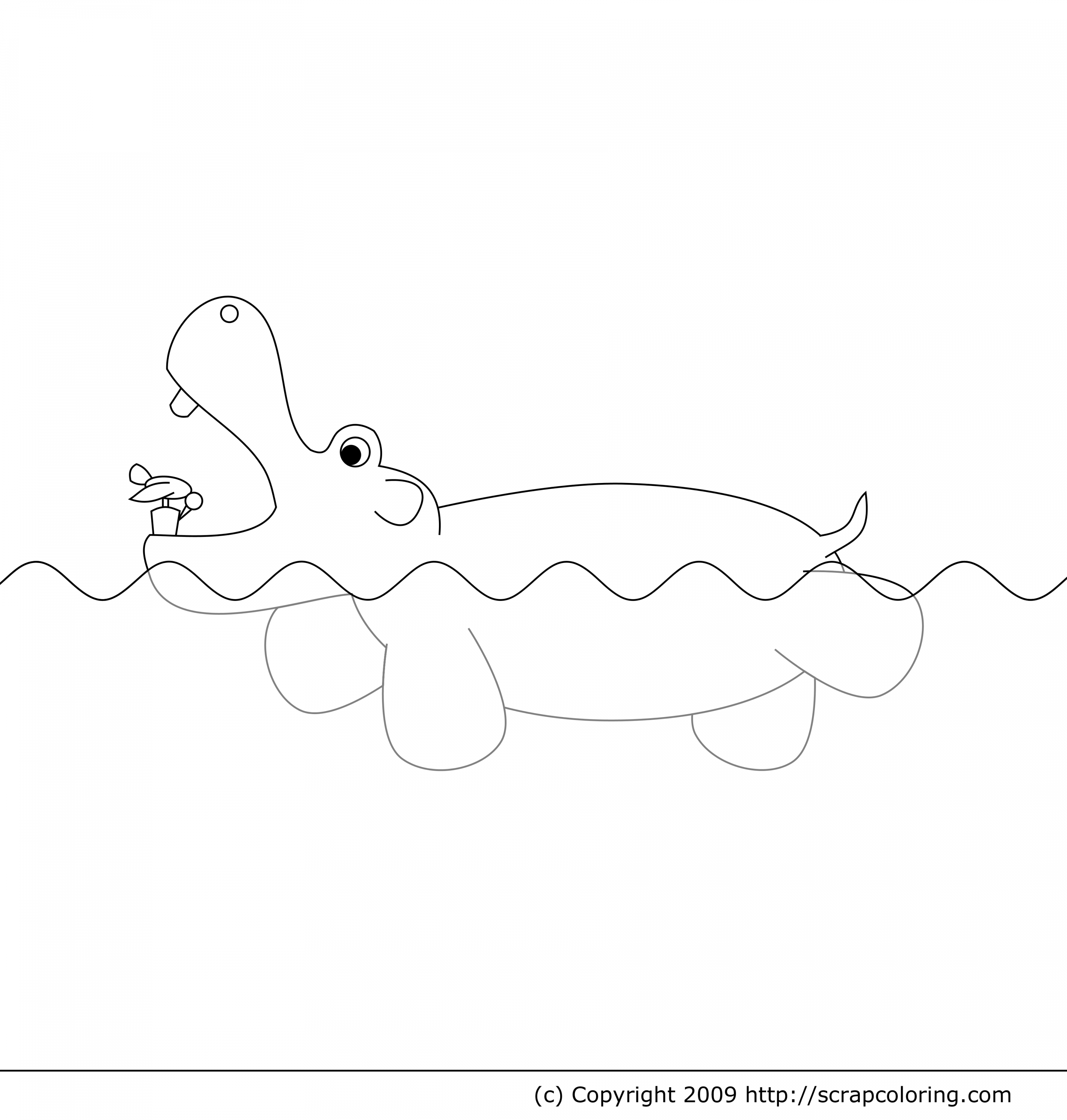 Swimming Hippopotamus coloring page