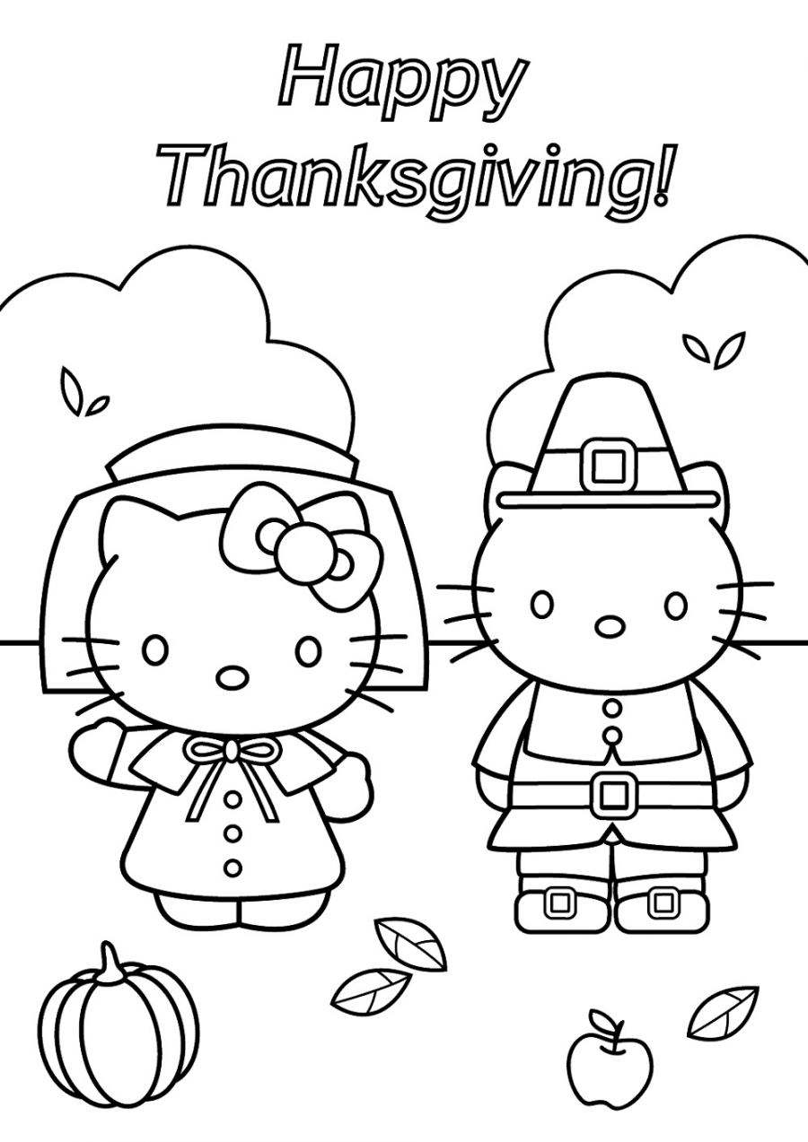 Thanksgiving Coloring Sheets Hello Kitty  Thanksgiving coloring