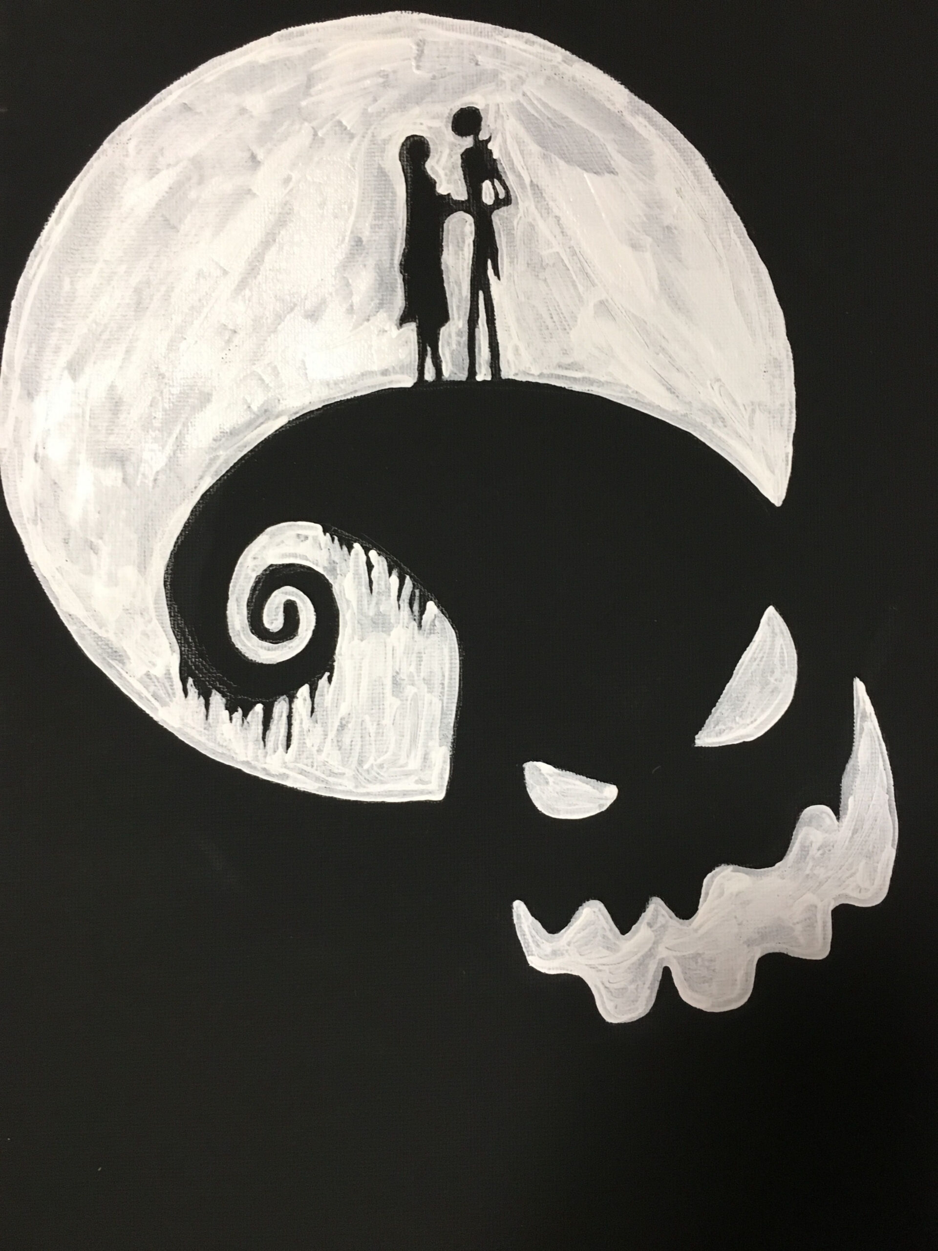 The Nightmare Before Christmas canvas painting using a black