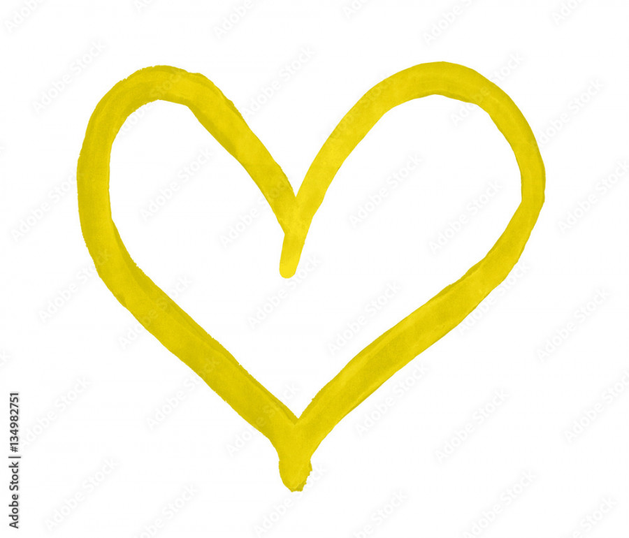 The outline of the yellow heart drawn with paint on white