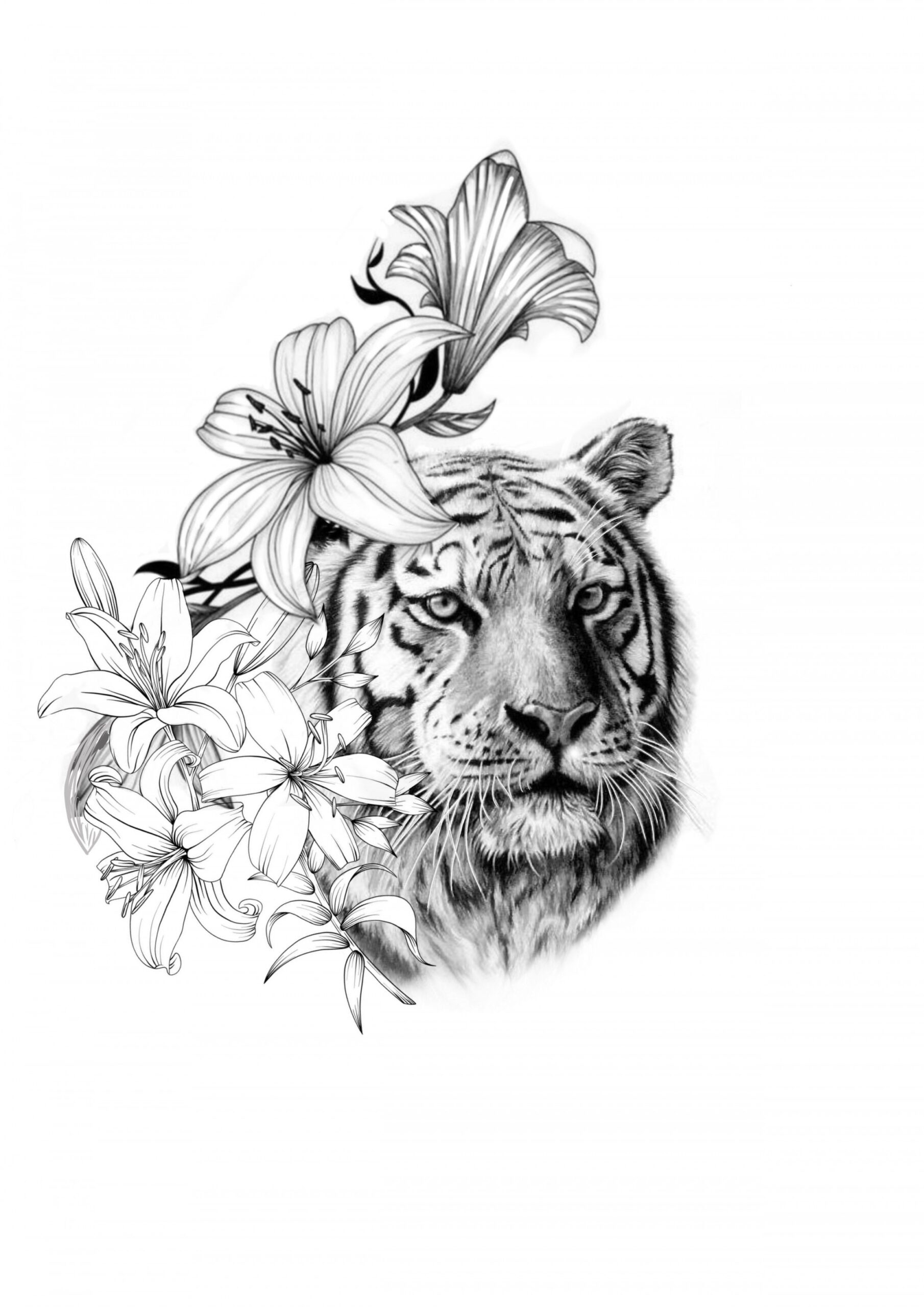 Tiger flowers  Tiger face tattoo, Tiger tattoo design, Big cat tattoo