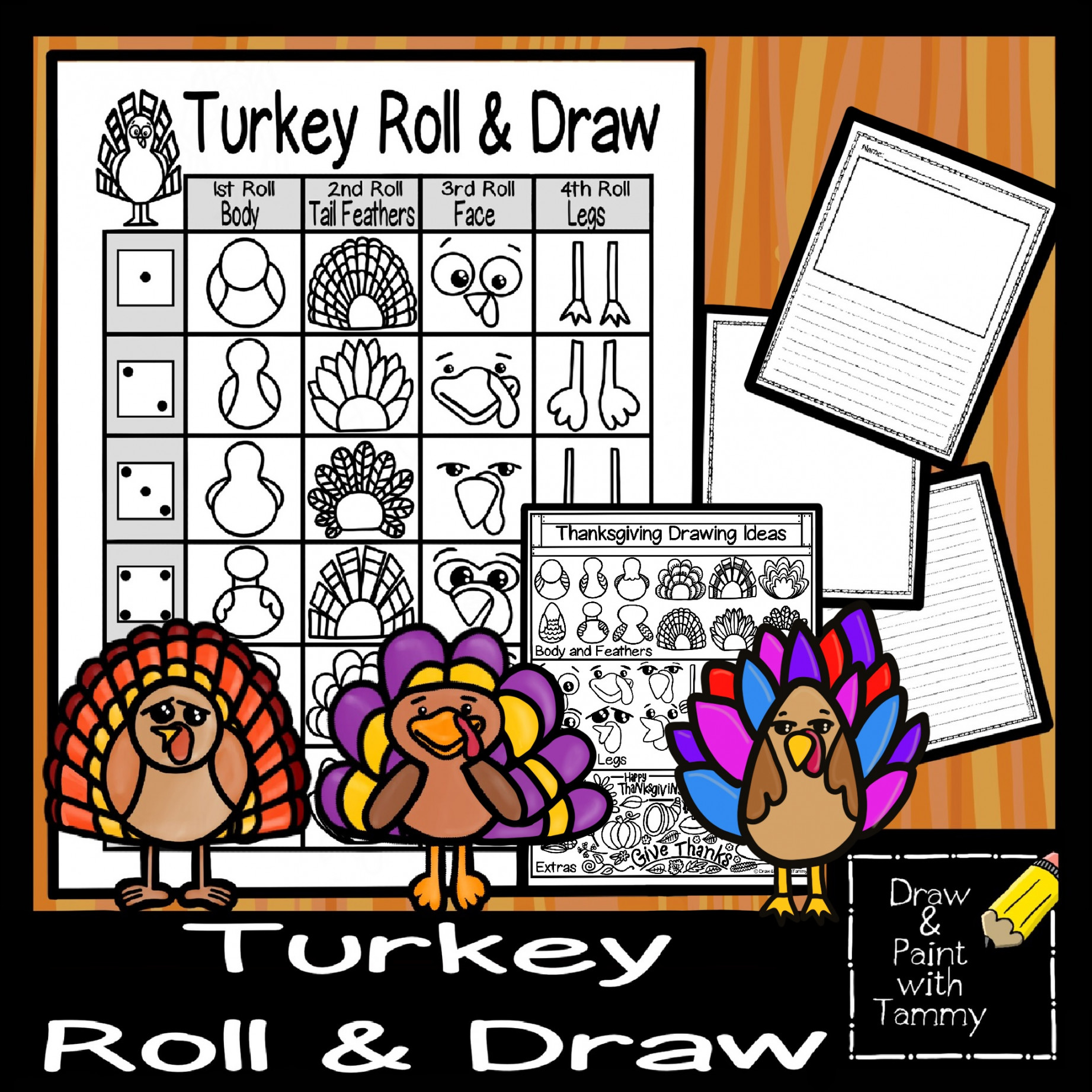 Turkey Roll and Draw Printable Thanksgiving Art Activity  Made By