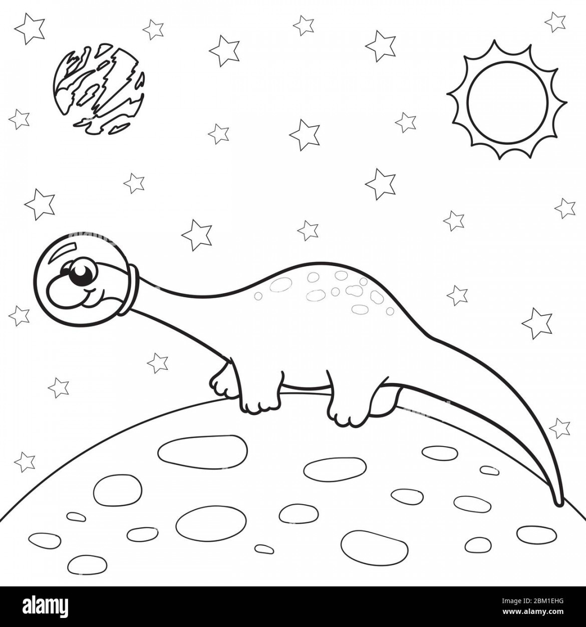 Vector illustration of dinosaur astronaut in space, diplodocus