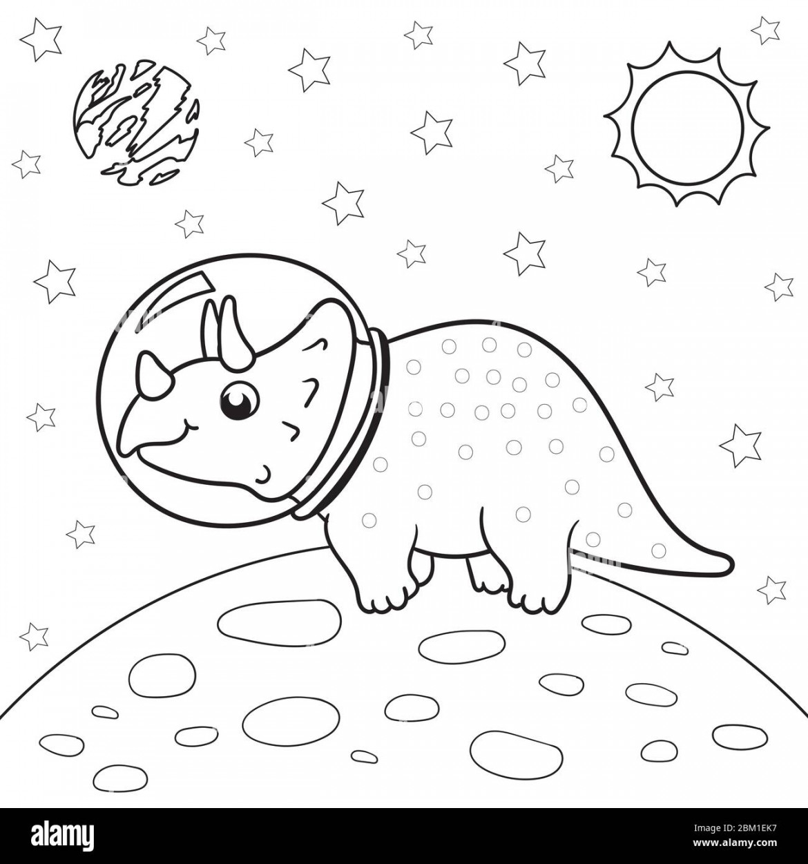 Vector illustration of dinosaur astronaut in space, Triceratops