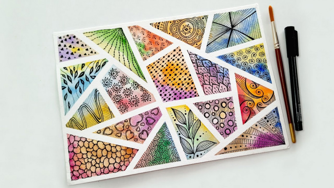 Watercolor Doodle ideas for beginners  Zendoodle coloring  Easy Zentangle  art patterns