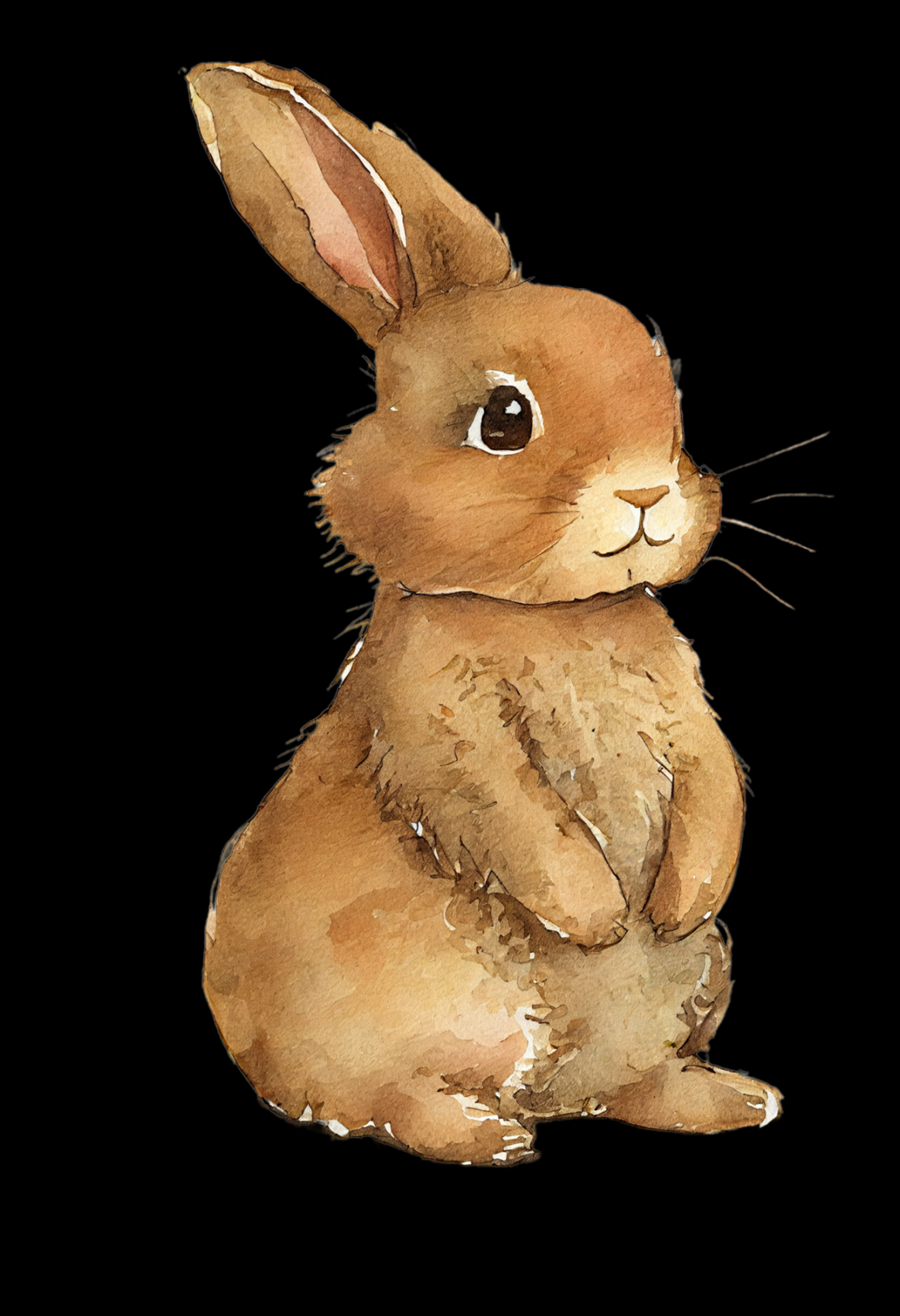 Watercolor drawing of a cute brown rabbit isolated on transparent