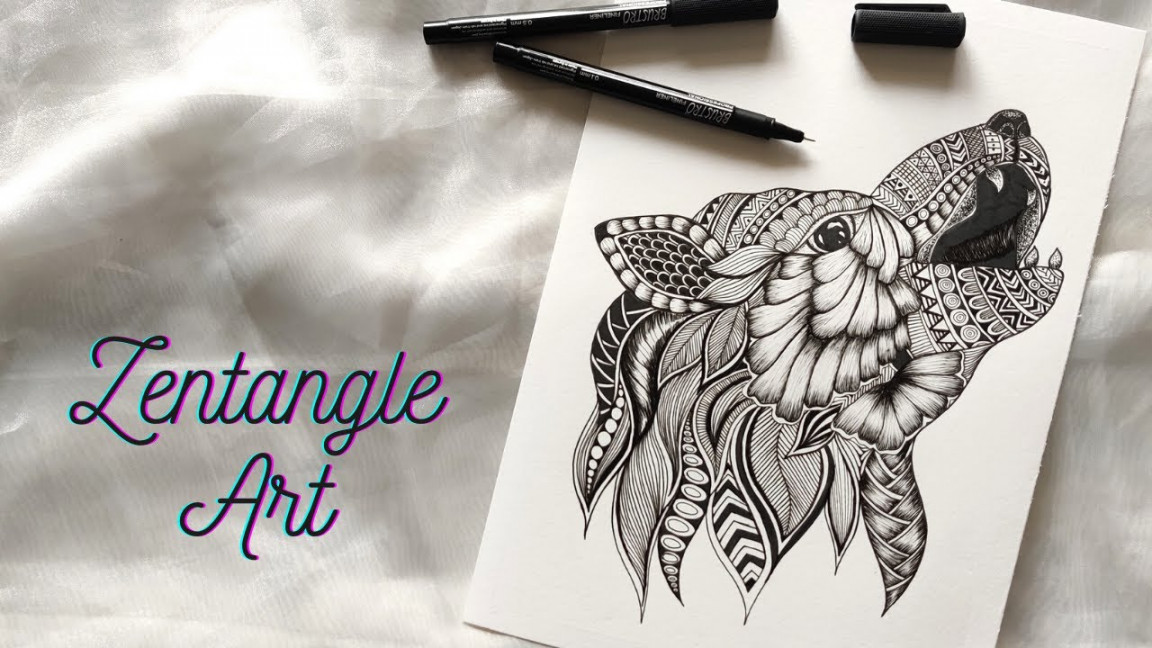 Wolf zentangle art  Zendoodle - Zentangle Inspired Wolf  Mandala for  Beginners  mandala art