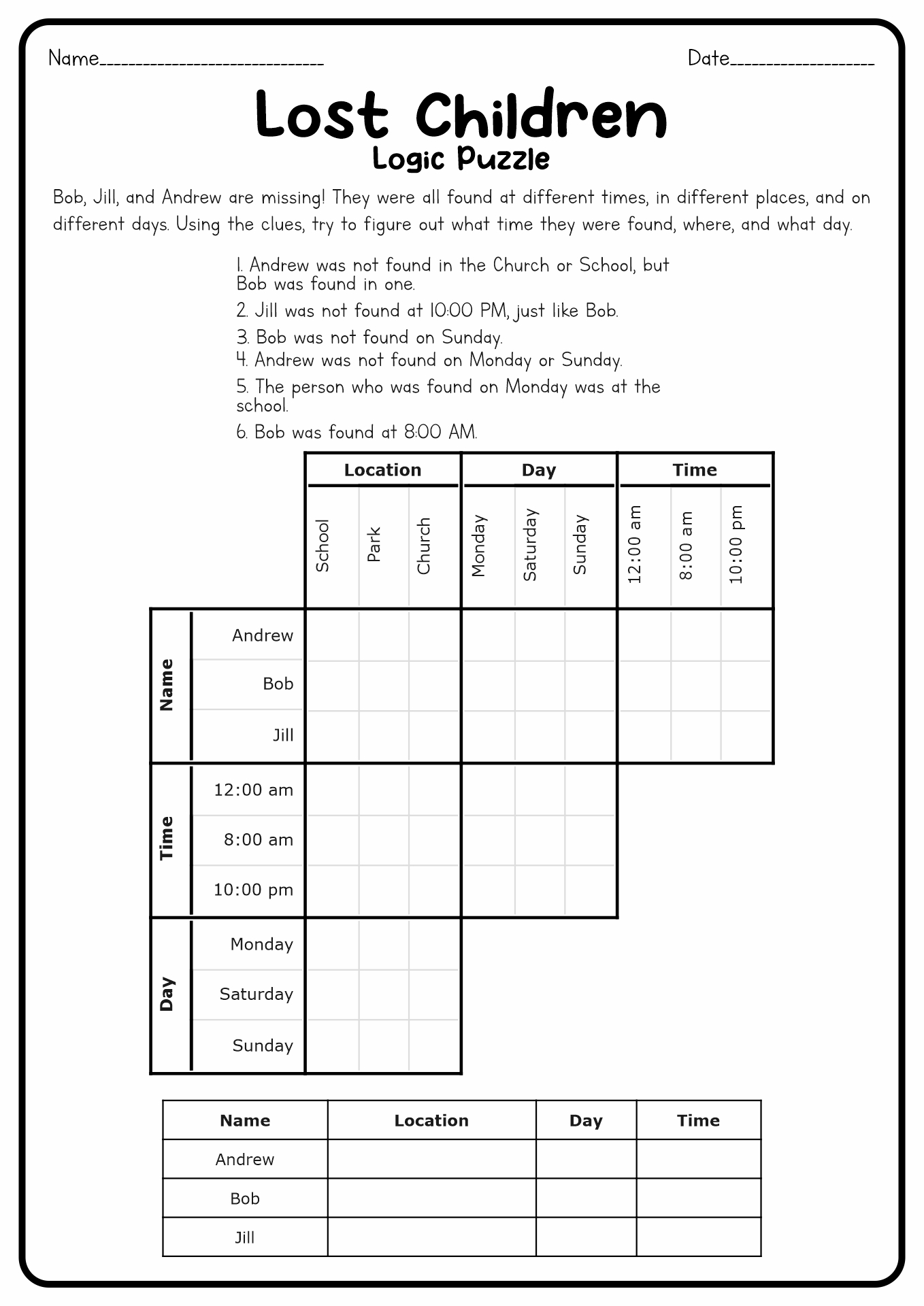 56 Worksheet Logic Puzzles Printable 20